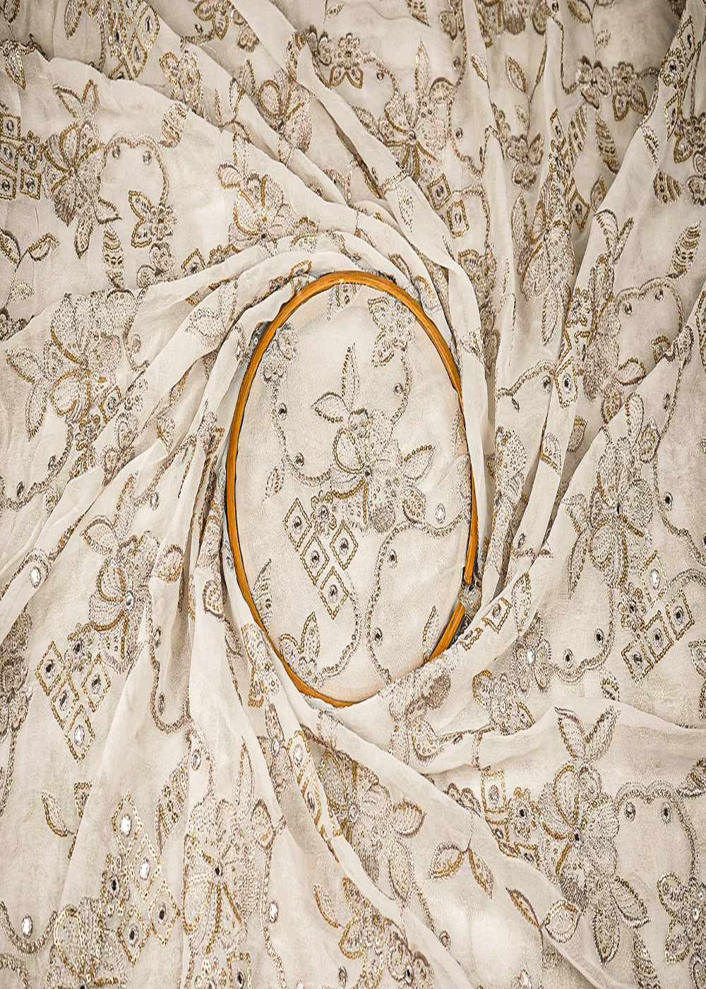White-Dyeable-Georgette-Fabric-With-All-Over-Zari,-Faux-Mirror-And-Sequins-20612-close-view