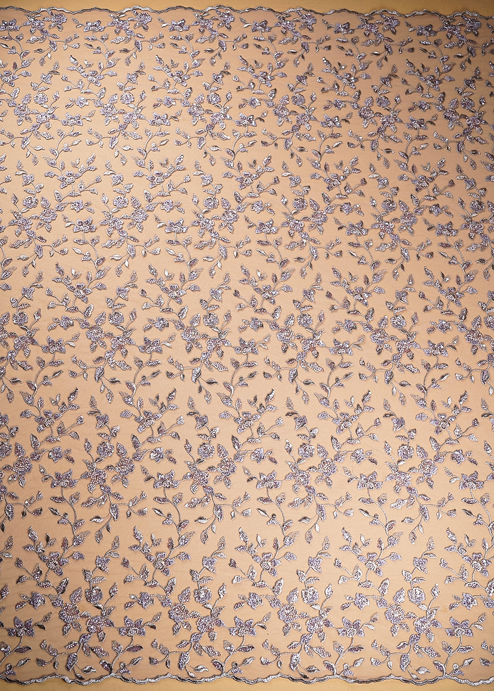 Onion Imported Net Fabric With All Over Thread, Bead And Sequins With Two Side Scalloped Edges 20614