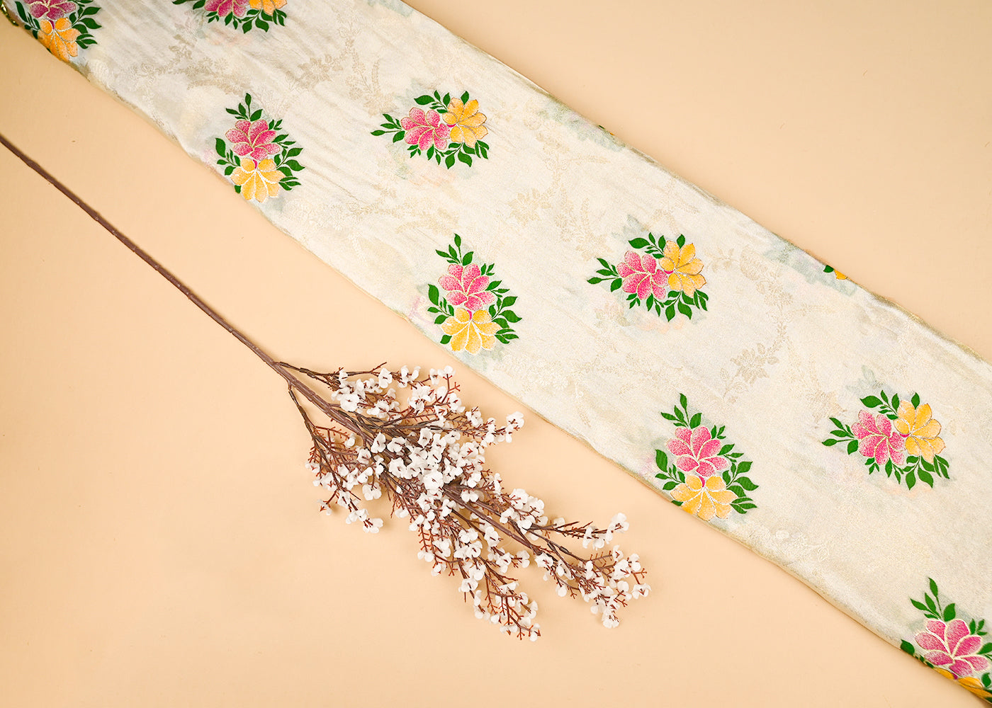 Golden Tissue Fabric With All Over Thread And Golden Zari Handloom 20646