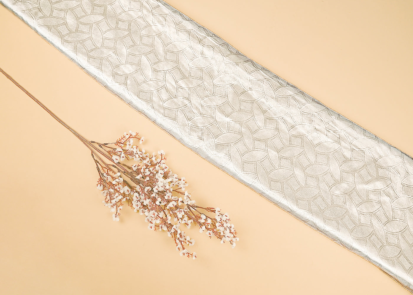 White Silk Fabric With All Over Thread Handloom 20654