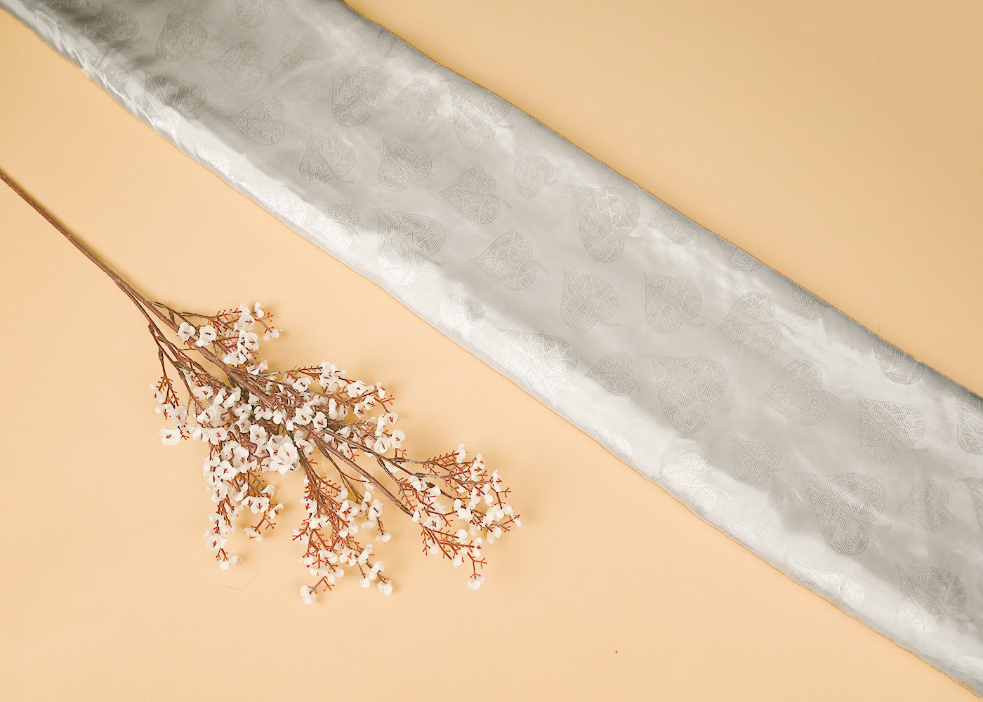 White Silk Fabric With All Over Thread Handloom 20655