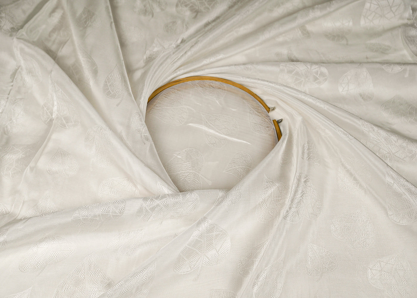 White Silk Fabric With All Over Thread Handloom 20655