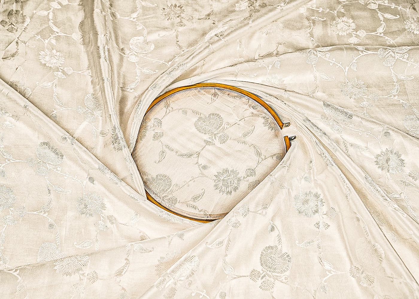 White Silk Fabric With All Over Thread Handloom 20656