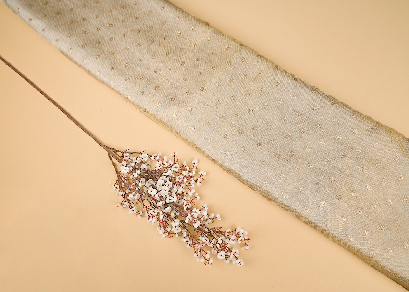 Golden Georgette Fabric With All Over Golden Zari Handloom 20658