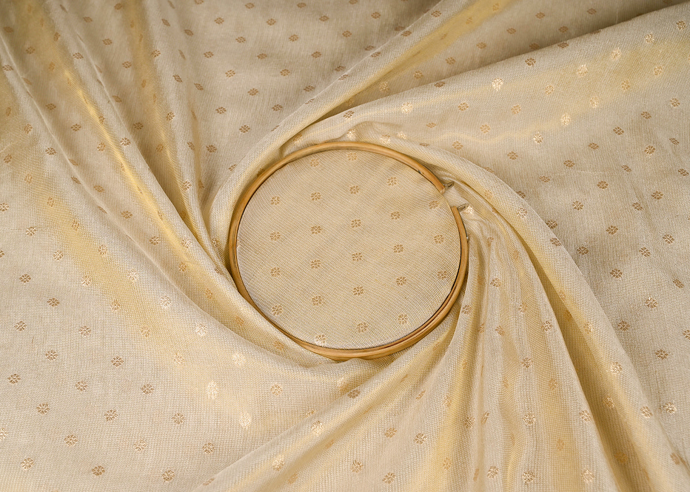 Golden Georgette Fabric With All Over Golden Zari Handloom 20658