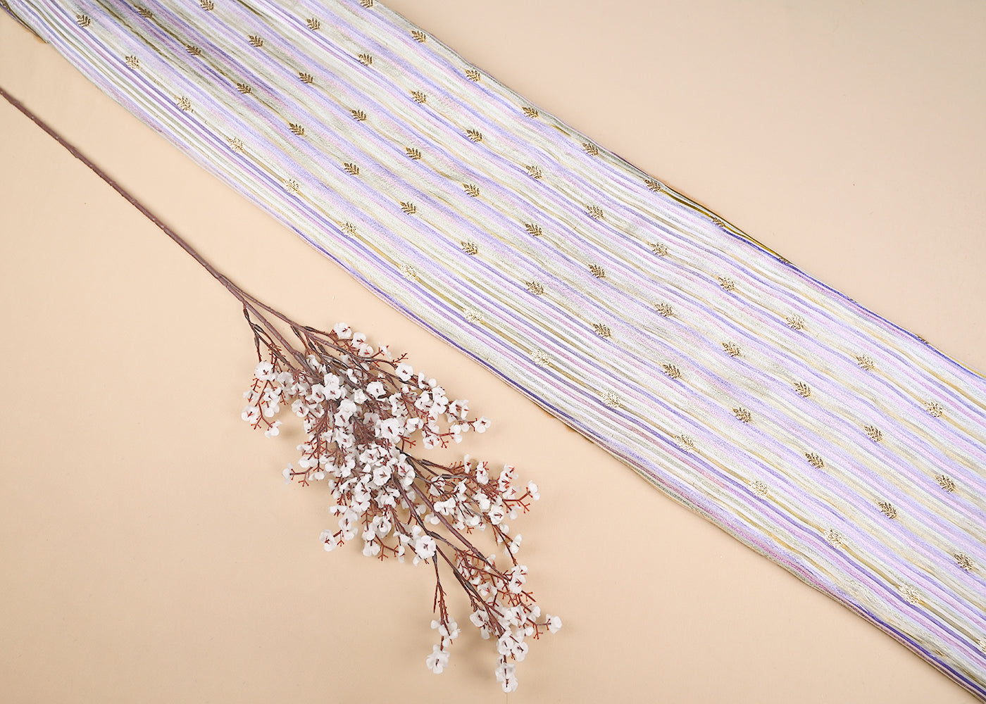 White Organza Fabric With All Over Zari And Multi Coloured Lurex Thread 20661