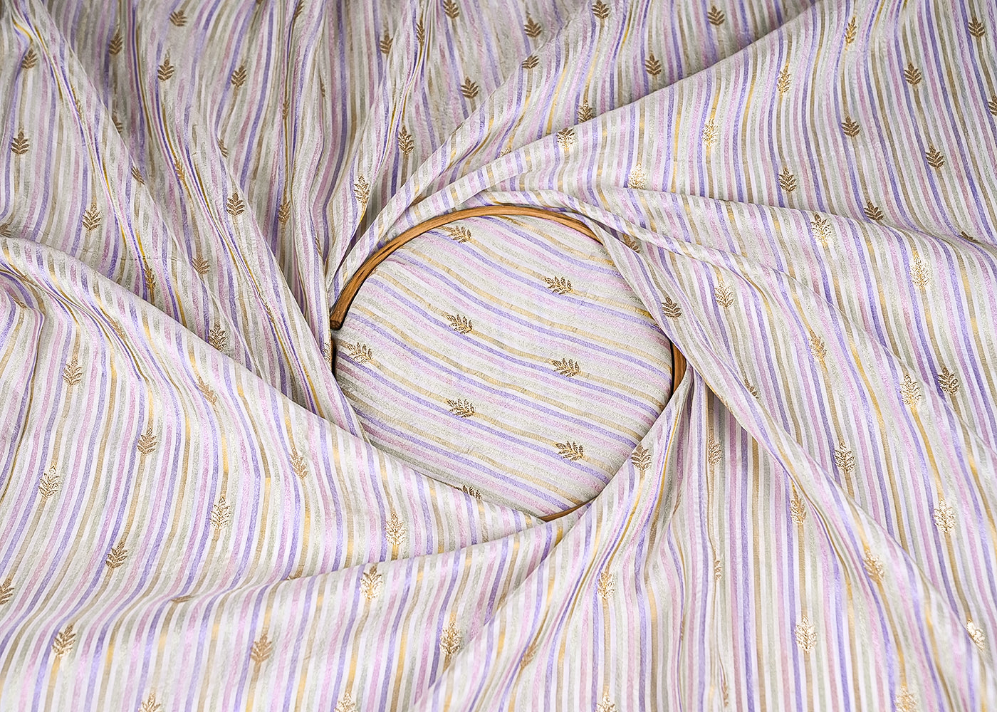 White Organza Fabric With All Over Zari And Multi Coloured Lurex Thread 20661