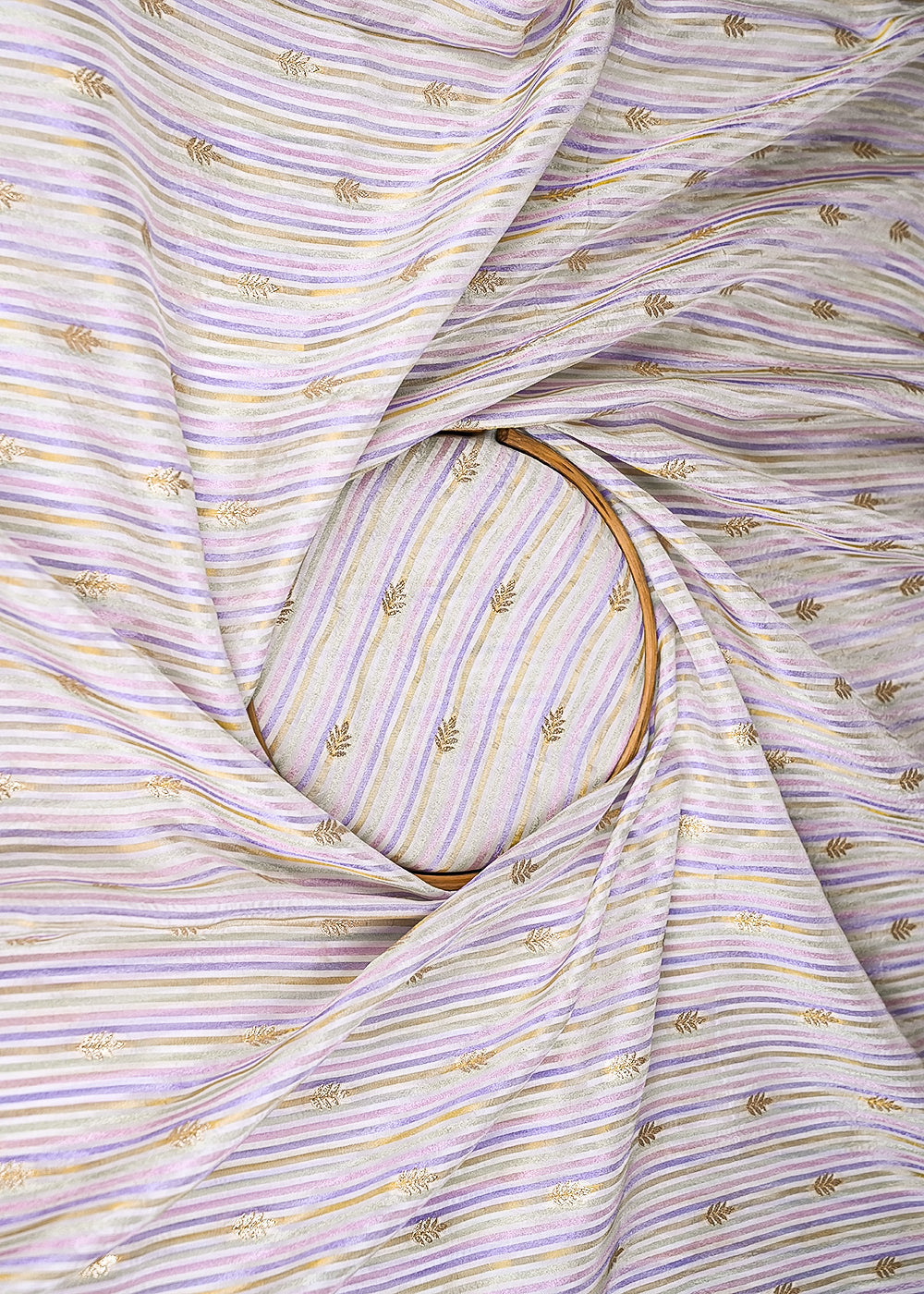 White Organza Fabric With All Over Zari And Multi Coloured Lurex Thread 20661