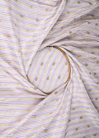White Organza Fabric With All Over Zari And Multi Coloured Lurex Thread 20661