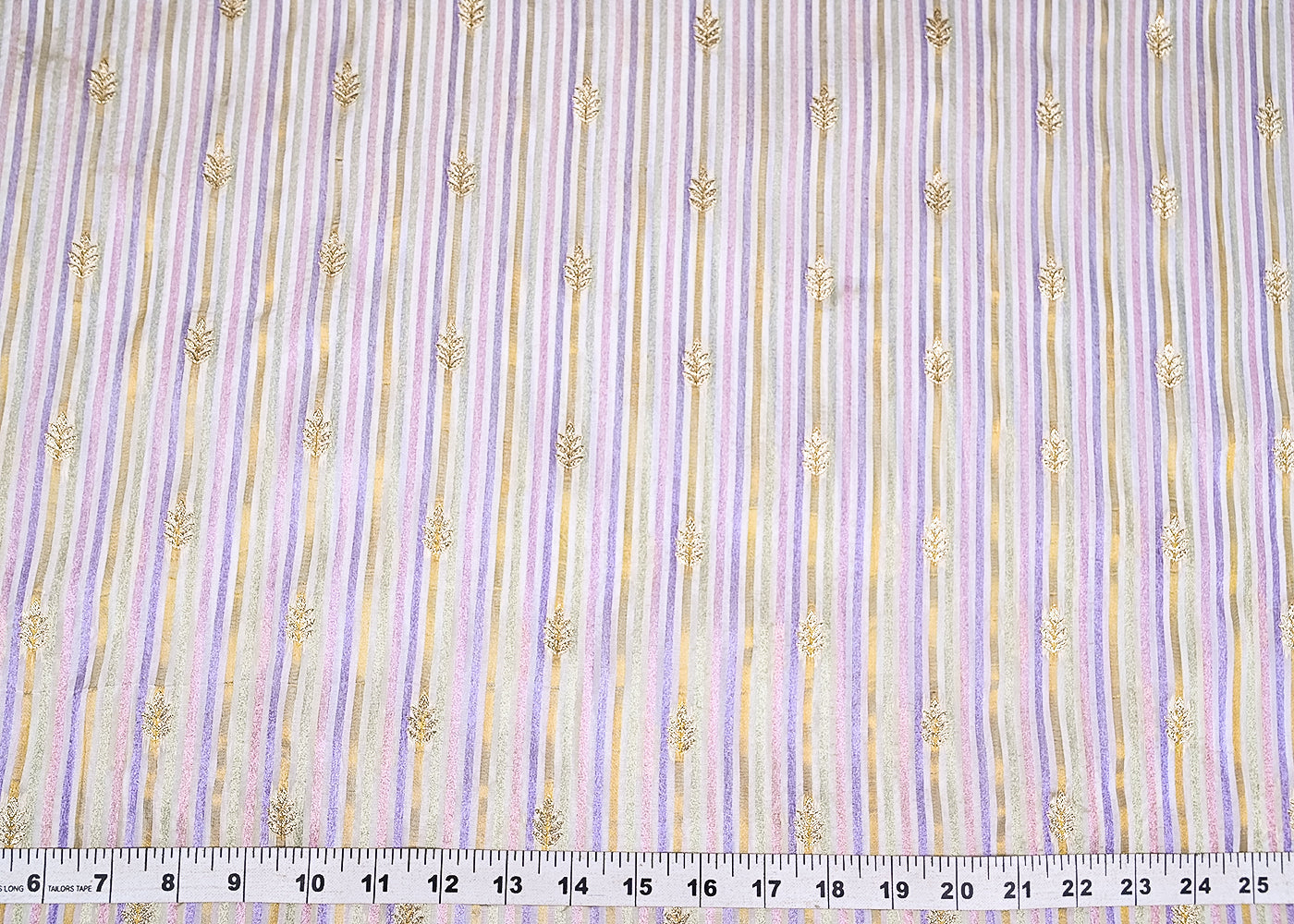 White Organza Fabric With All Over Zari And Multi Coloured Lurex Thread 20661