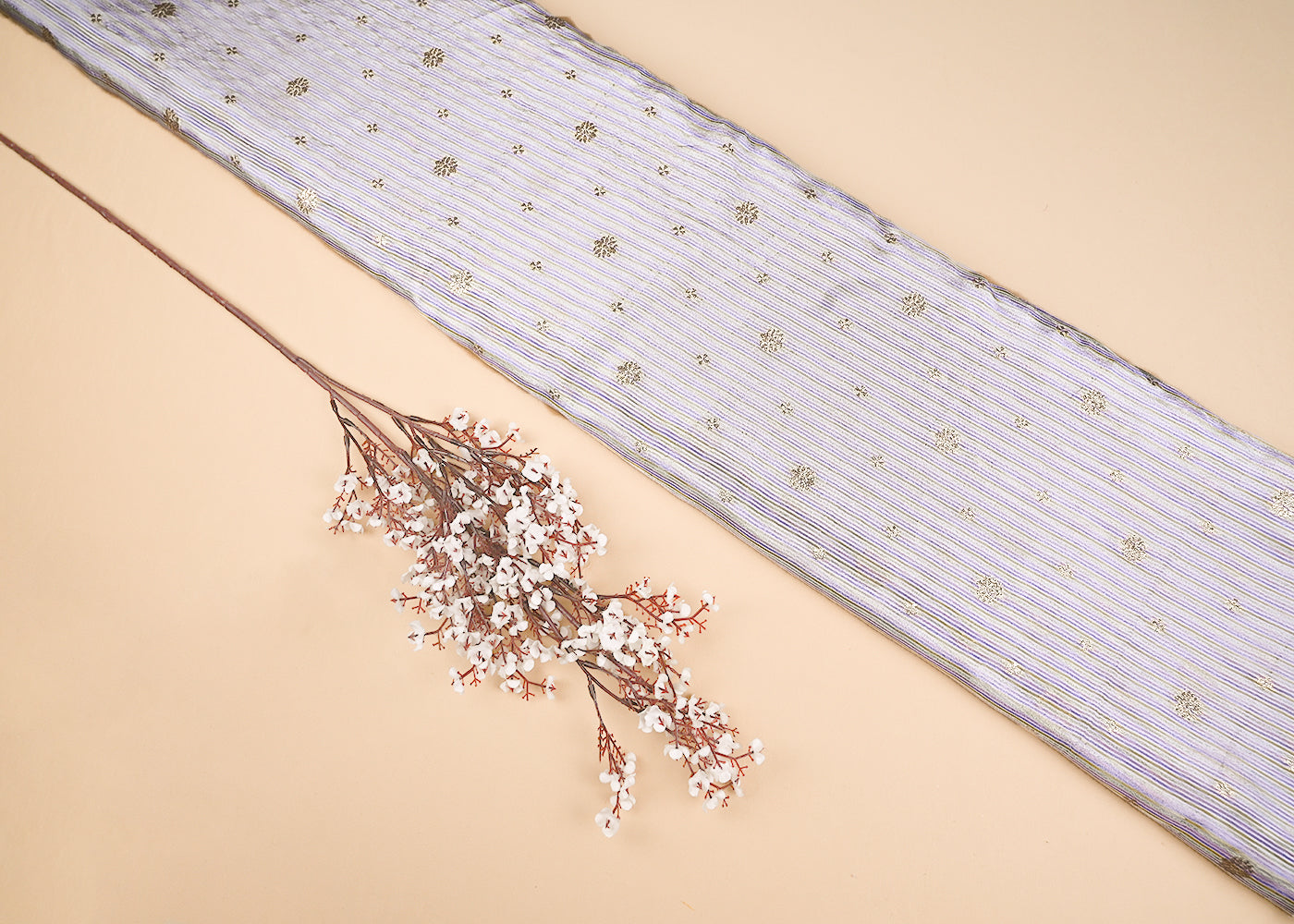 White Organza Fabric With All Over Zari And Multi Coloured Lurex Thread 20663