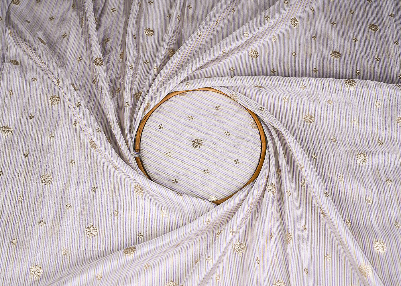 White Organza Fabric With All Over Zari And Multi Coloured Lurex Thread 20663