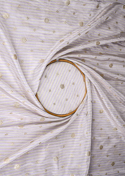 White Organza Fabric With All Over Zari And Multi Coloured Lurex Thread 20663