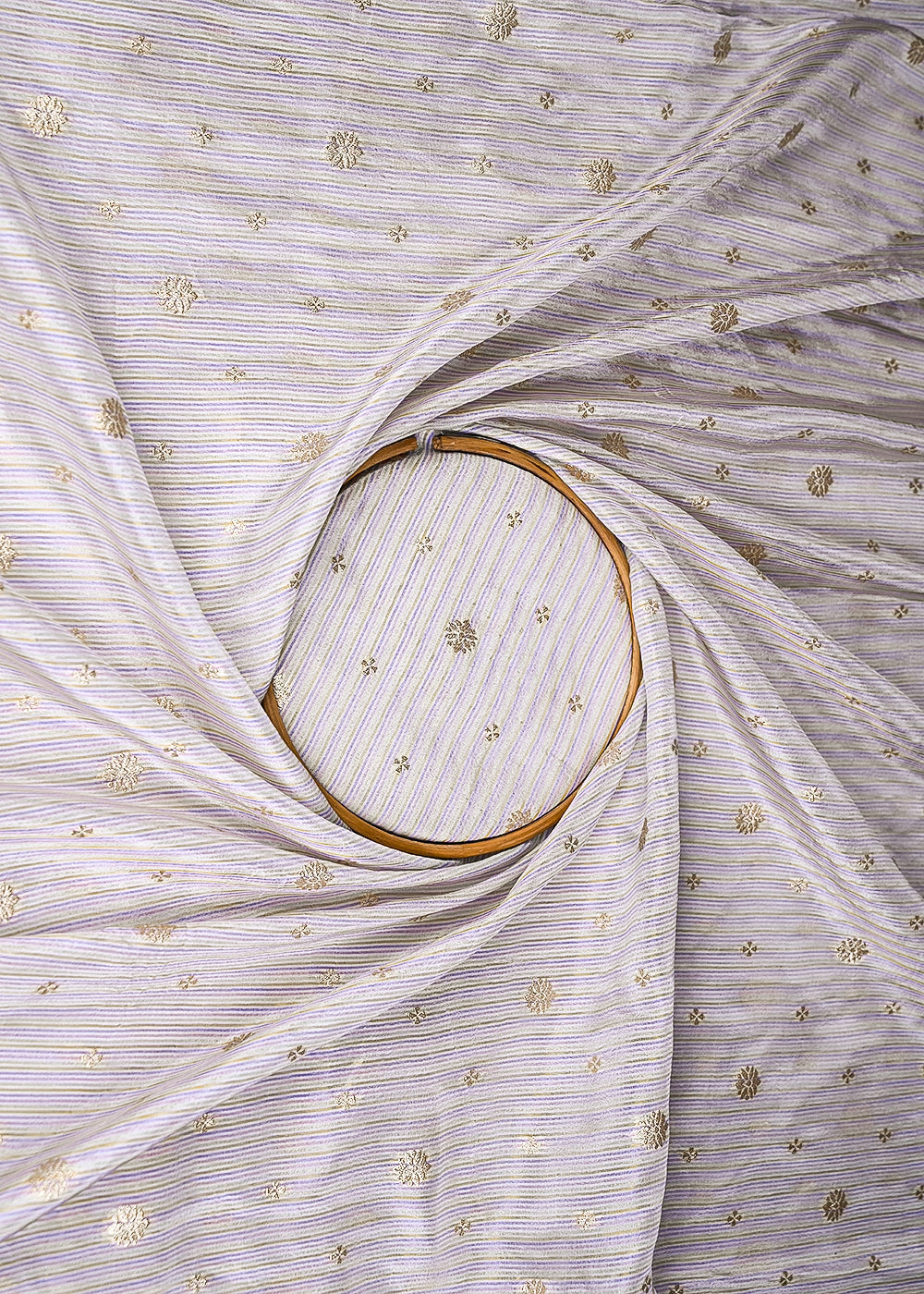 White Organza Fabric With All Over Zari And Multi Coloured Lurex Thread 20663