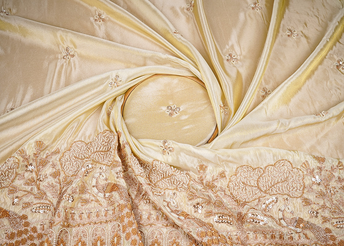 Golden Tissue Fabric With All Over Katdana, Bead An Sequins Work With One Side Border 20669