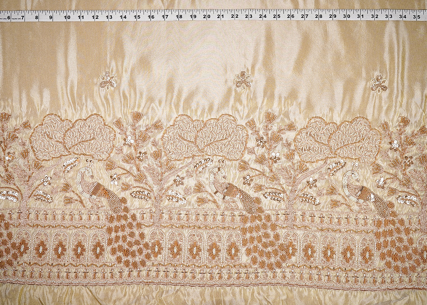 Golden Tissue Fabric With All Over Katdana, Bead An Sequins Work With One Side Border 20669