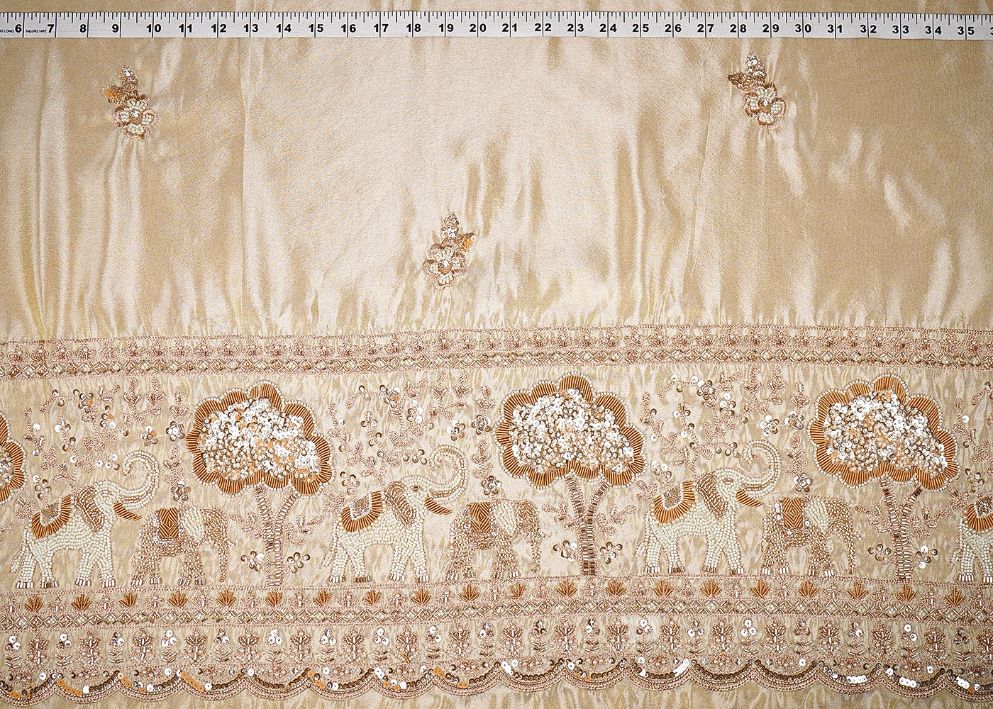 Golden Tissue Fabric With All Over Katdana, Bead An Sequins Work With One Side Border 20670
