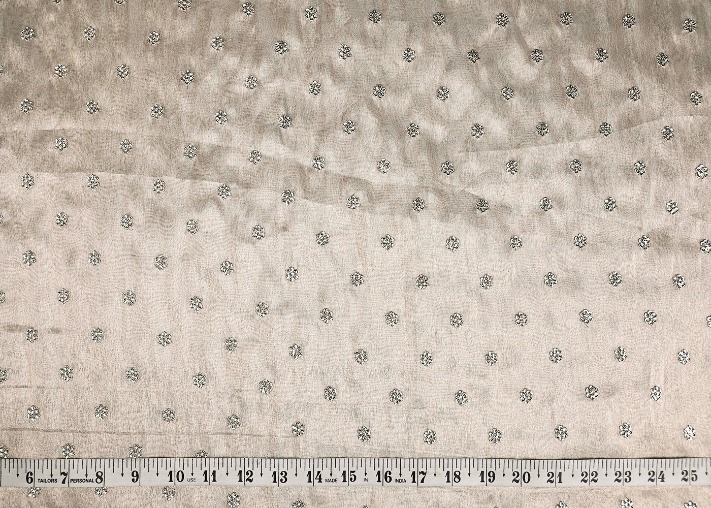 Golden Silk Fabric With All Over Sequins And Zari Work 20680