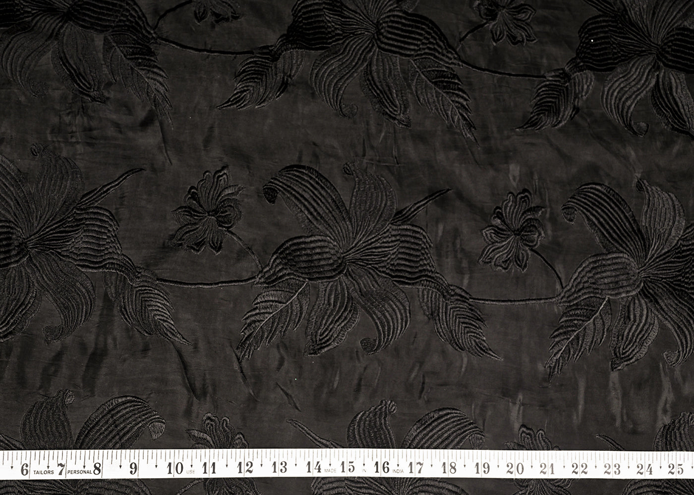 Black Organza Fabric With All Over Thread Work 20682
