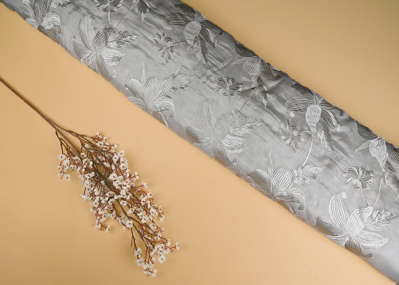 White Organza Fabric With All Over Thread Work 20683