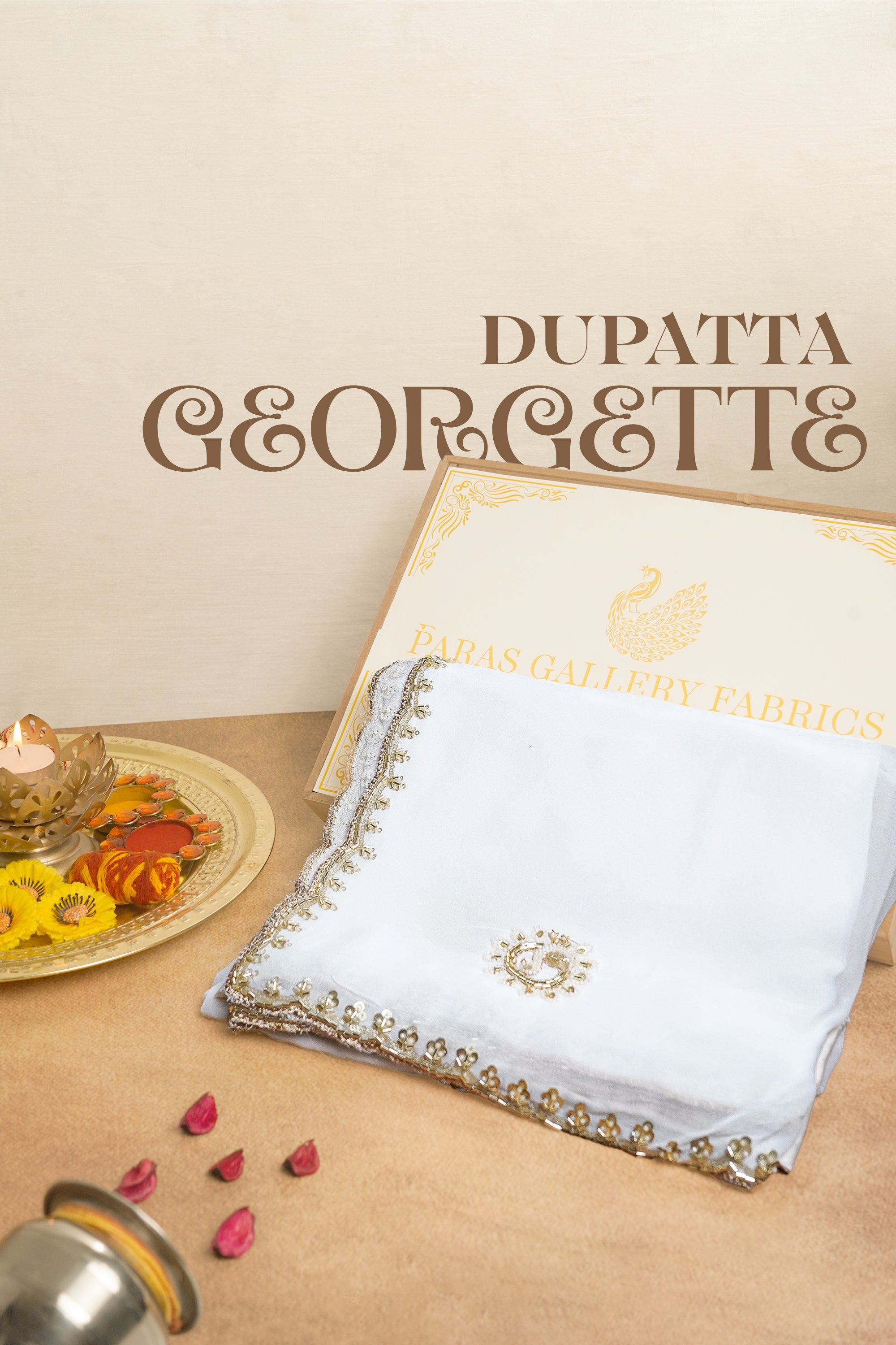 White Dyeable Georgette Dupatta All Over Sequins, Katdana And Bead Work 20704
