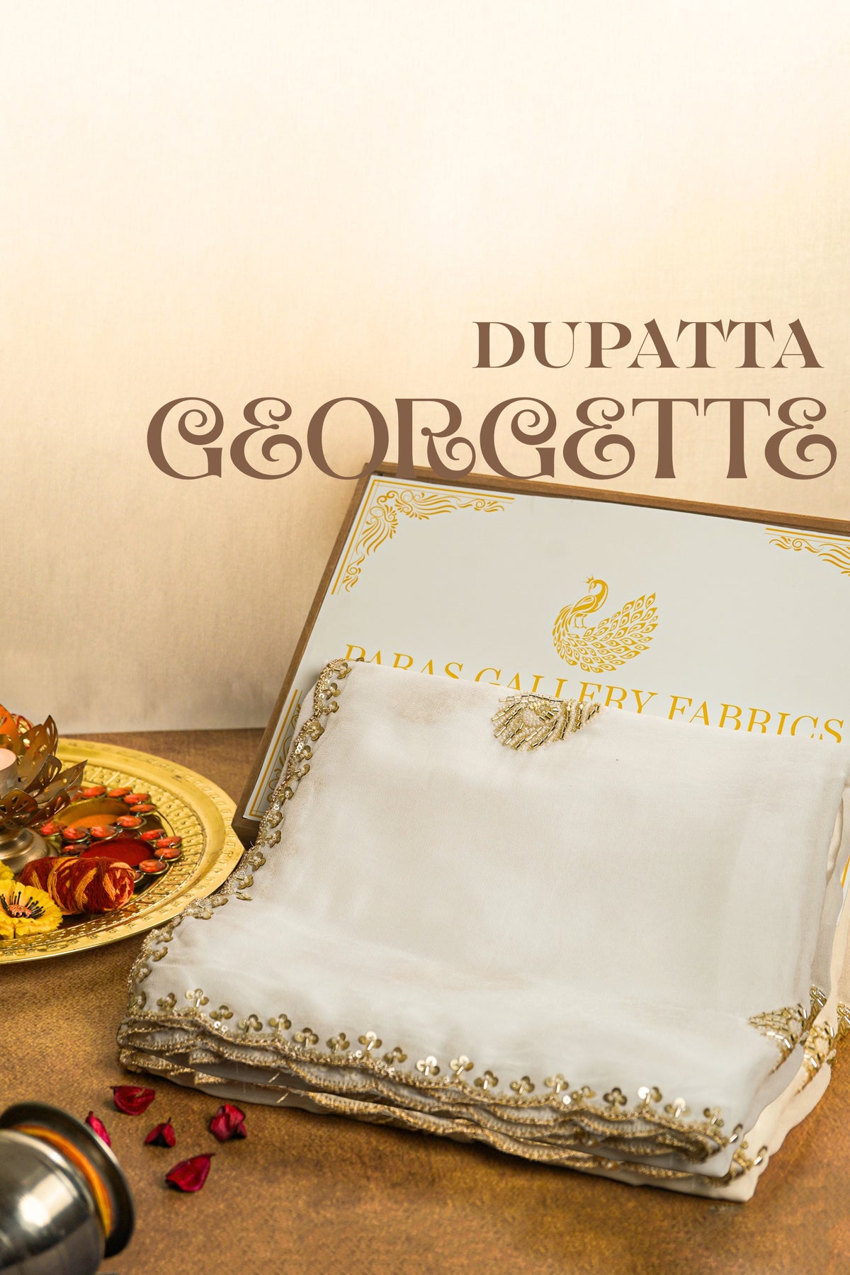 White Dyeable Georgette Dupatta With All Over Zari, Katdana And Sequins Work 20705
