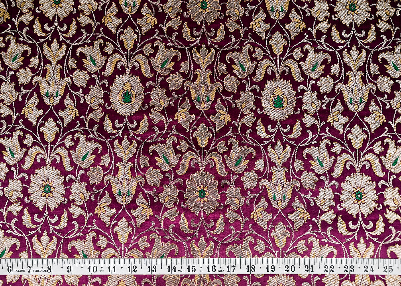 Purple Banarasi Brocade Fabric With All Over Thread And Golden Zari Handloom 20763