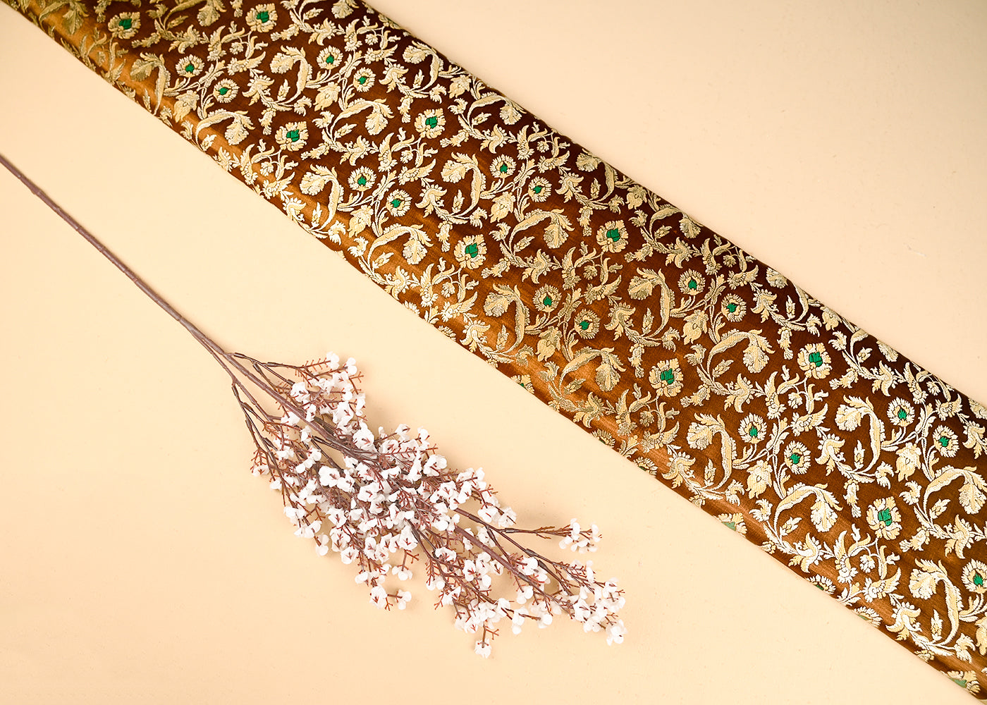 Brown Banarasi Brocade Fabric With All Over Thread And Zari Handloom 20768