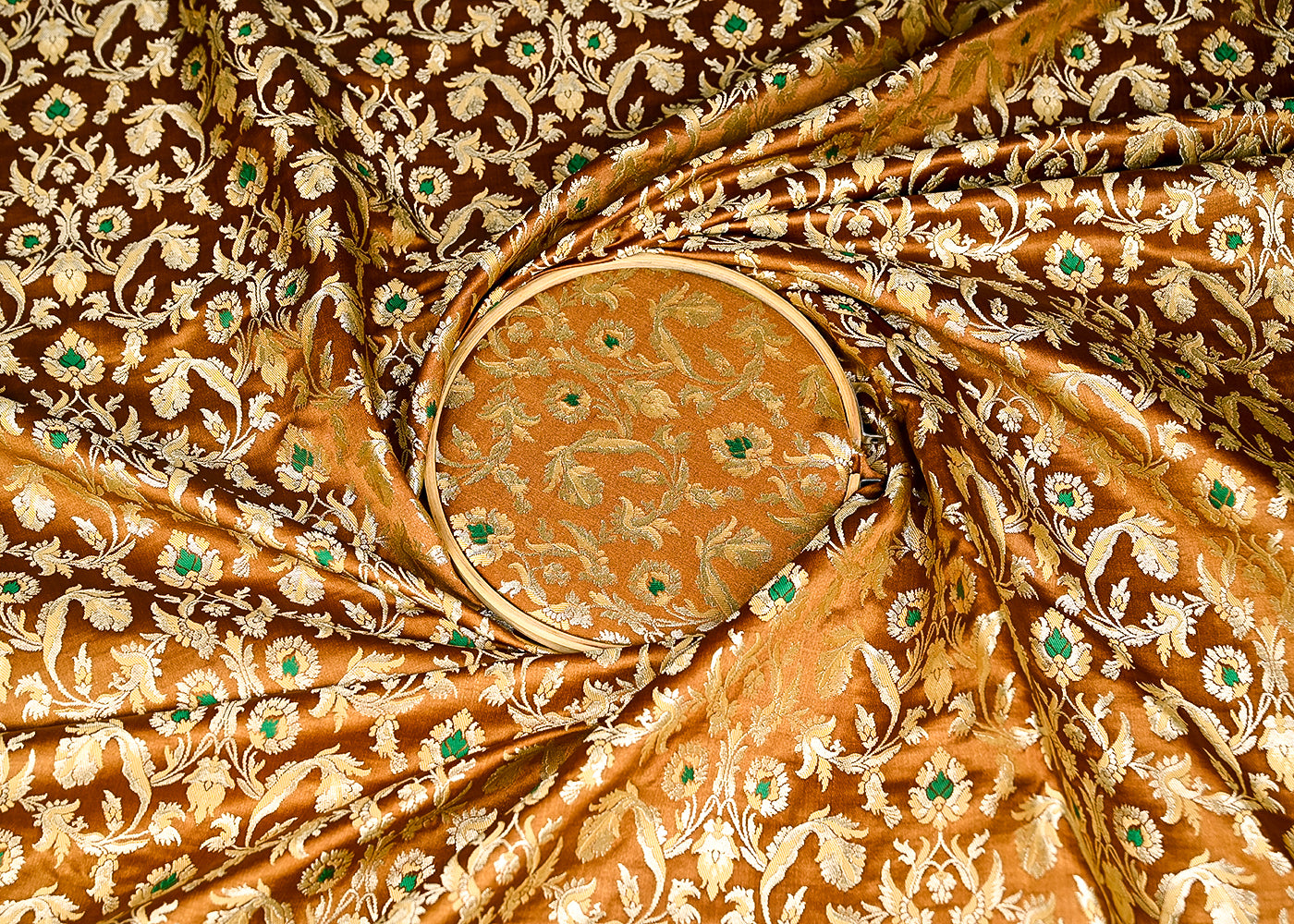 Brown Banarasi Brocade Fabric With All Over Thread And Zari Handloom 20768