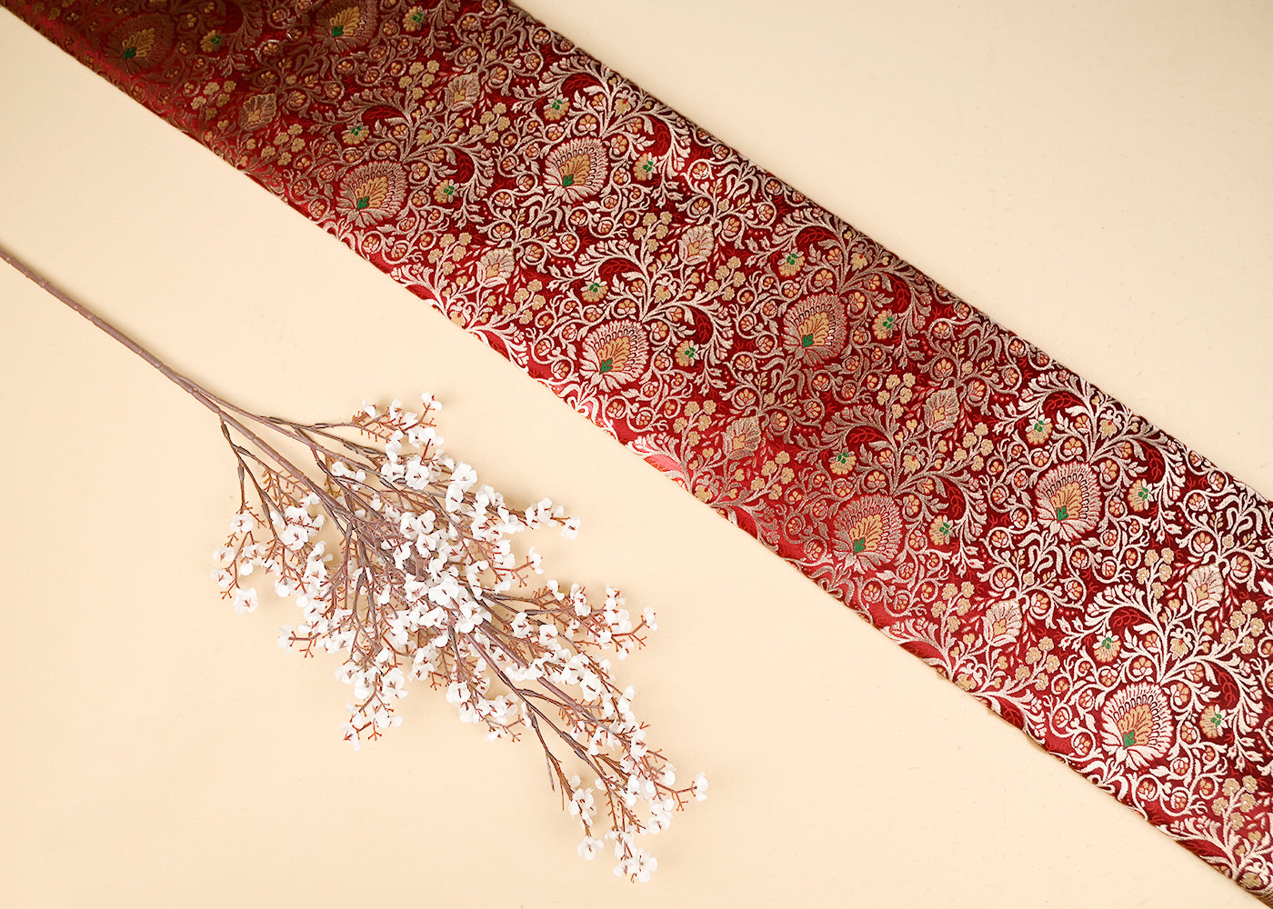 Maroon Banarasi Brocade Fabric With All Over Thread And Zari Handloom 20776