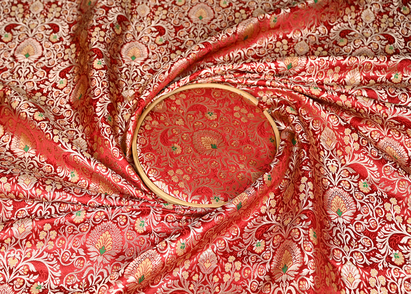 Maroon Banarasi Brocade Fabric With All Over Thread And Zari Handloom 20776