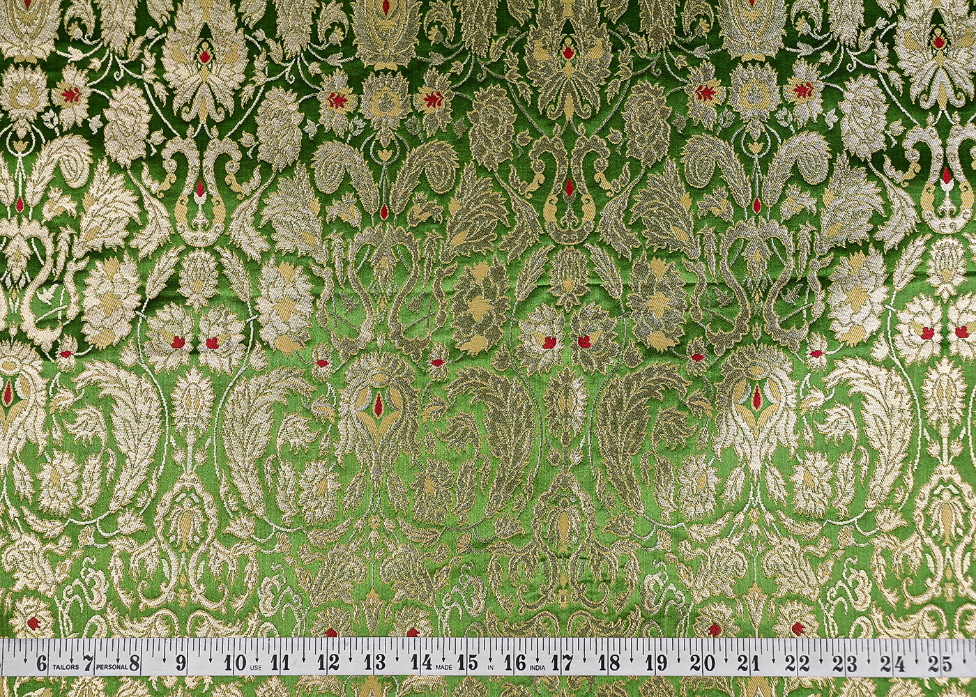 Mehendi Green Pure Banarasi Brocade Fabric With All Over Thread And Zari Handloom 20777