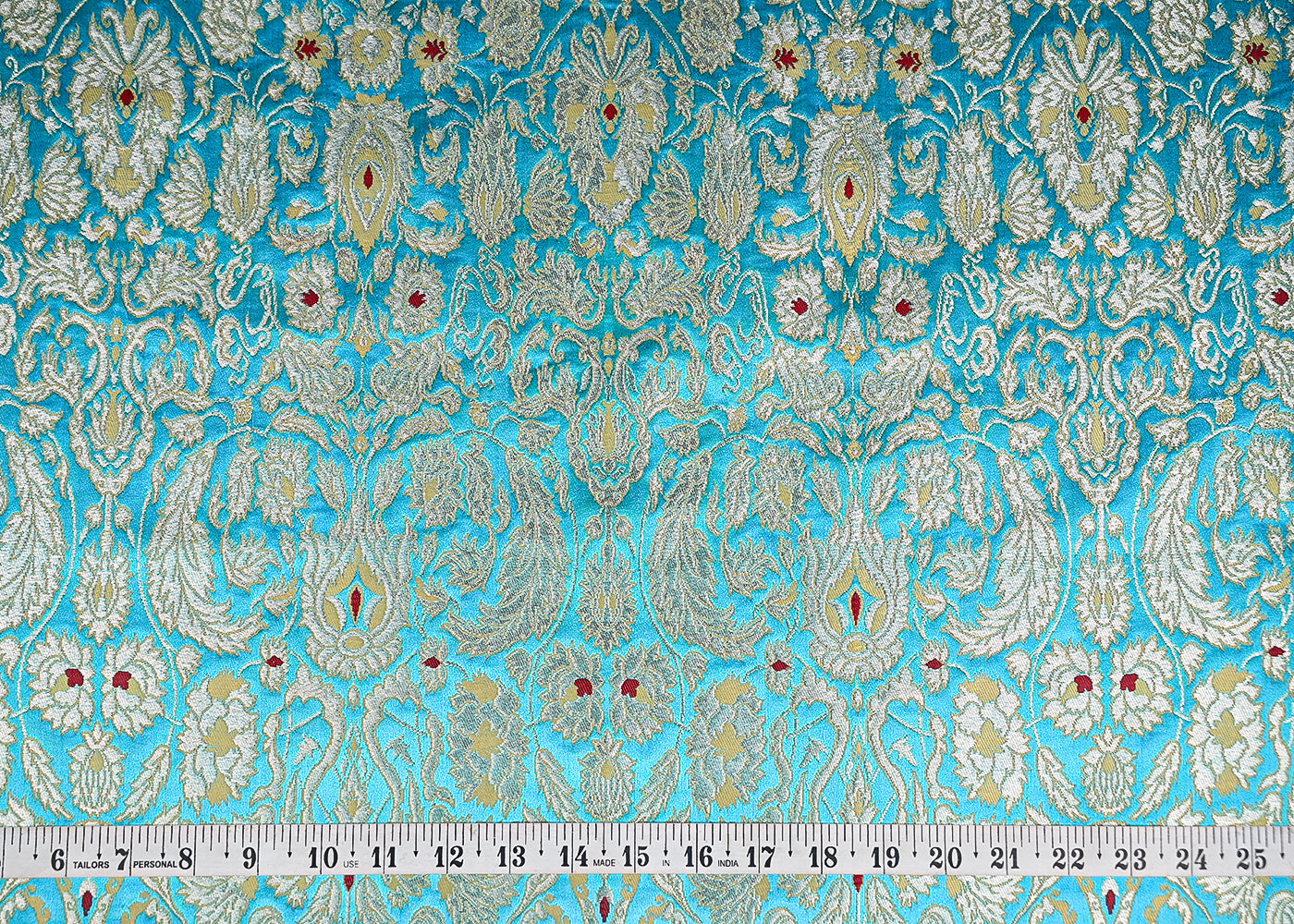 Sky Blue Pure Banarasi Brocade Fabric With All Over Thread And Zari Handloom 20779