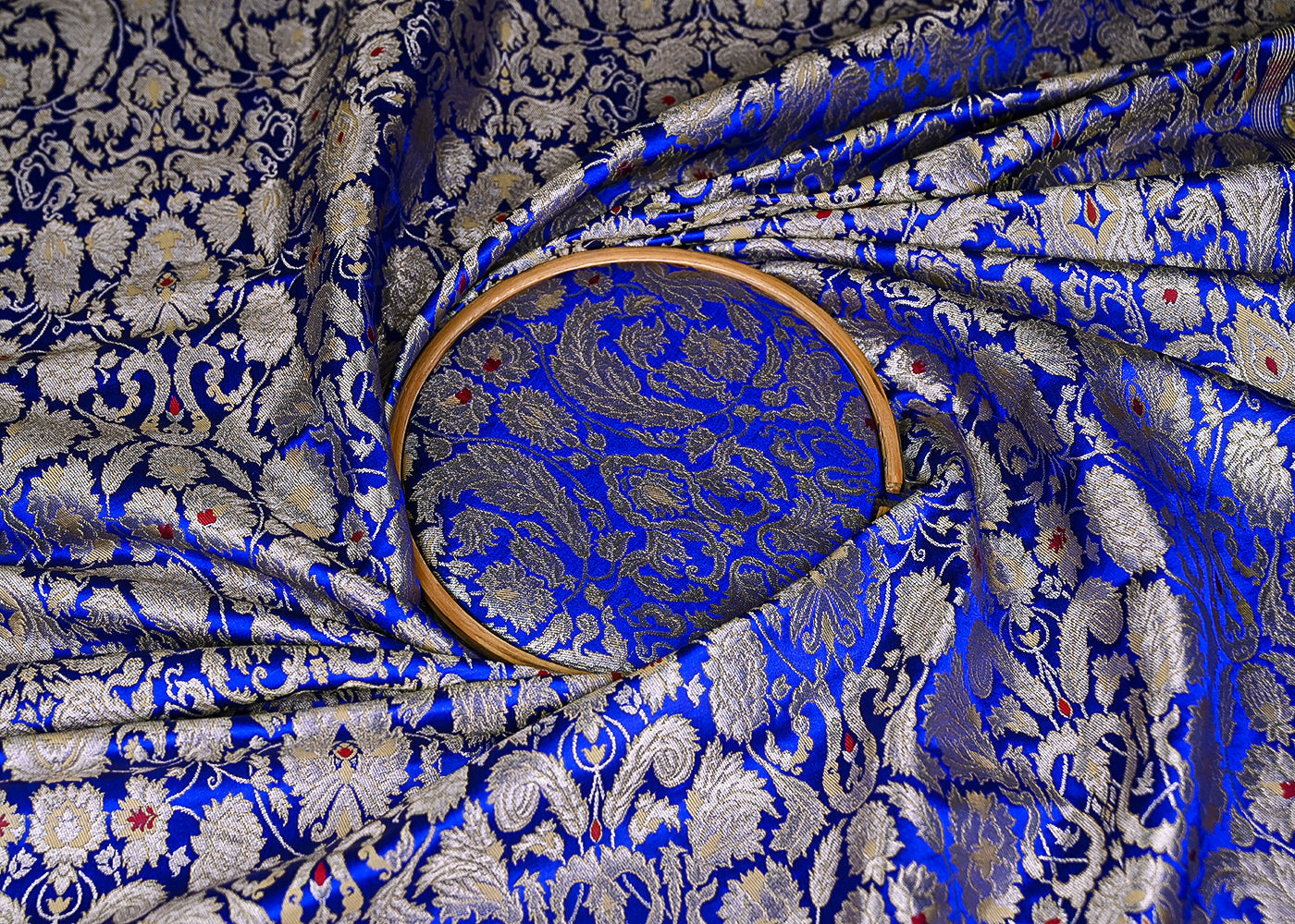 Navy Blue Pure Banarasi Brocade Fabric With All Over Thread And Zari Handloom 20780