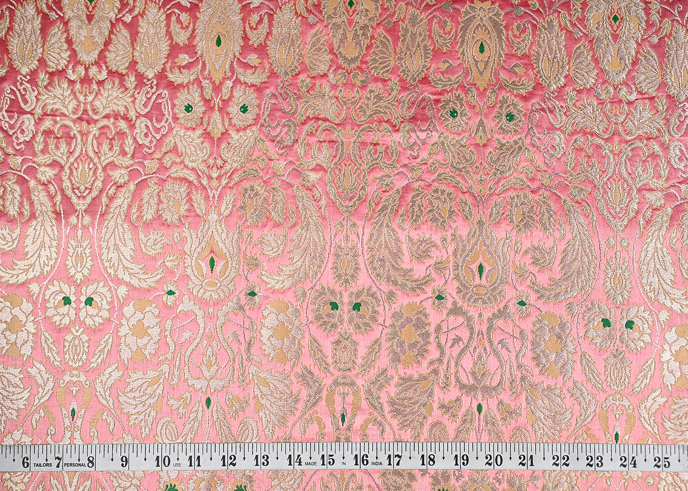 Light Pink Pure Banarasi Brocade Fabric With All Over Thread And Zari Handloom 20781