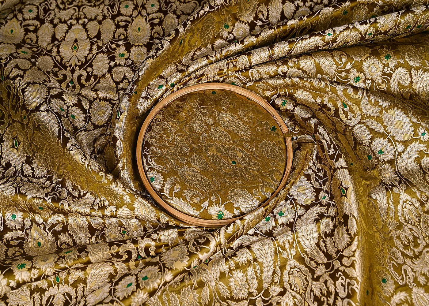 Mehendi Green Pure Banarasi Brocade Fabric With All Over Thread And Zari Handloom 20782