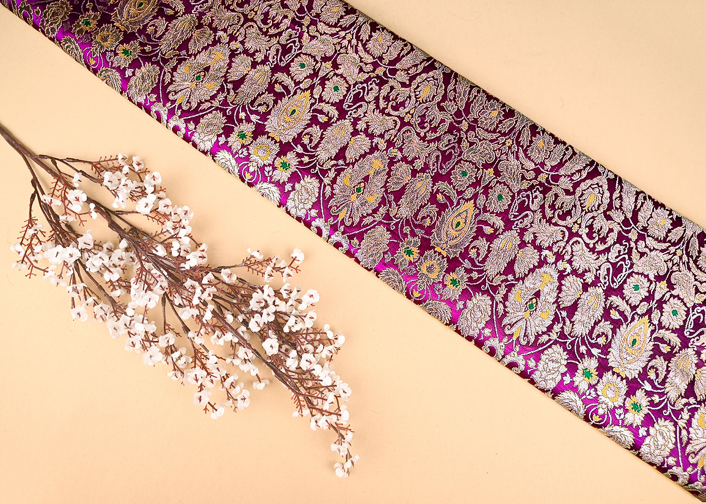 Purple Pure Banarasi Brocade Fabric With All Over Thread And Zari Handloom 20784