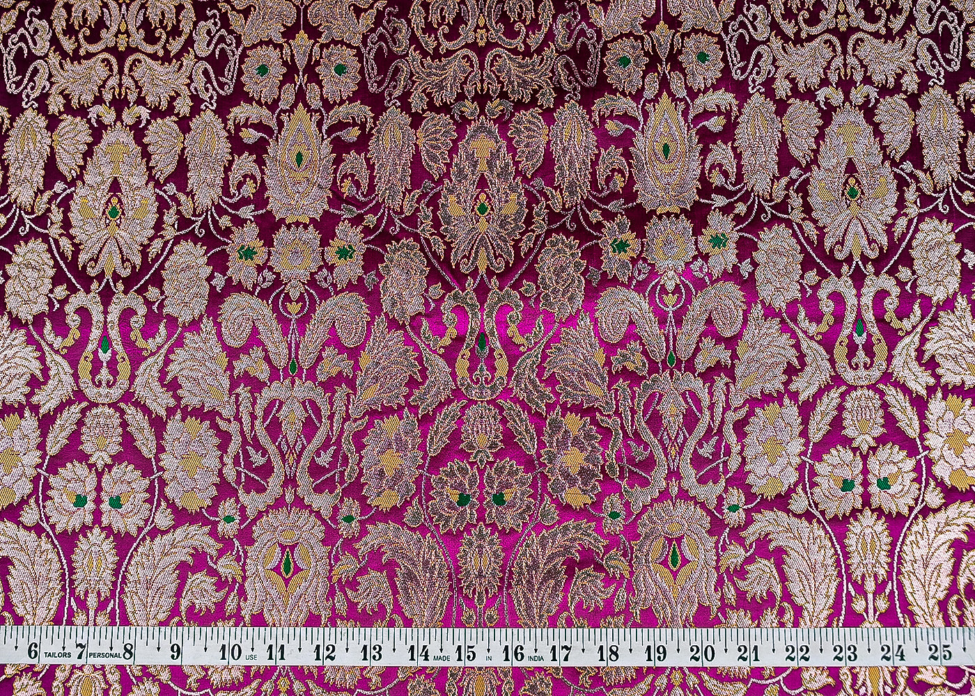Purple Pure Banarasi Brocade Fabric With All Over Thread And Zari Handloom 20784