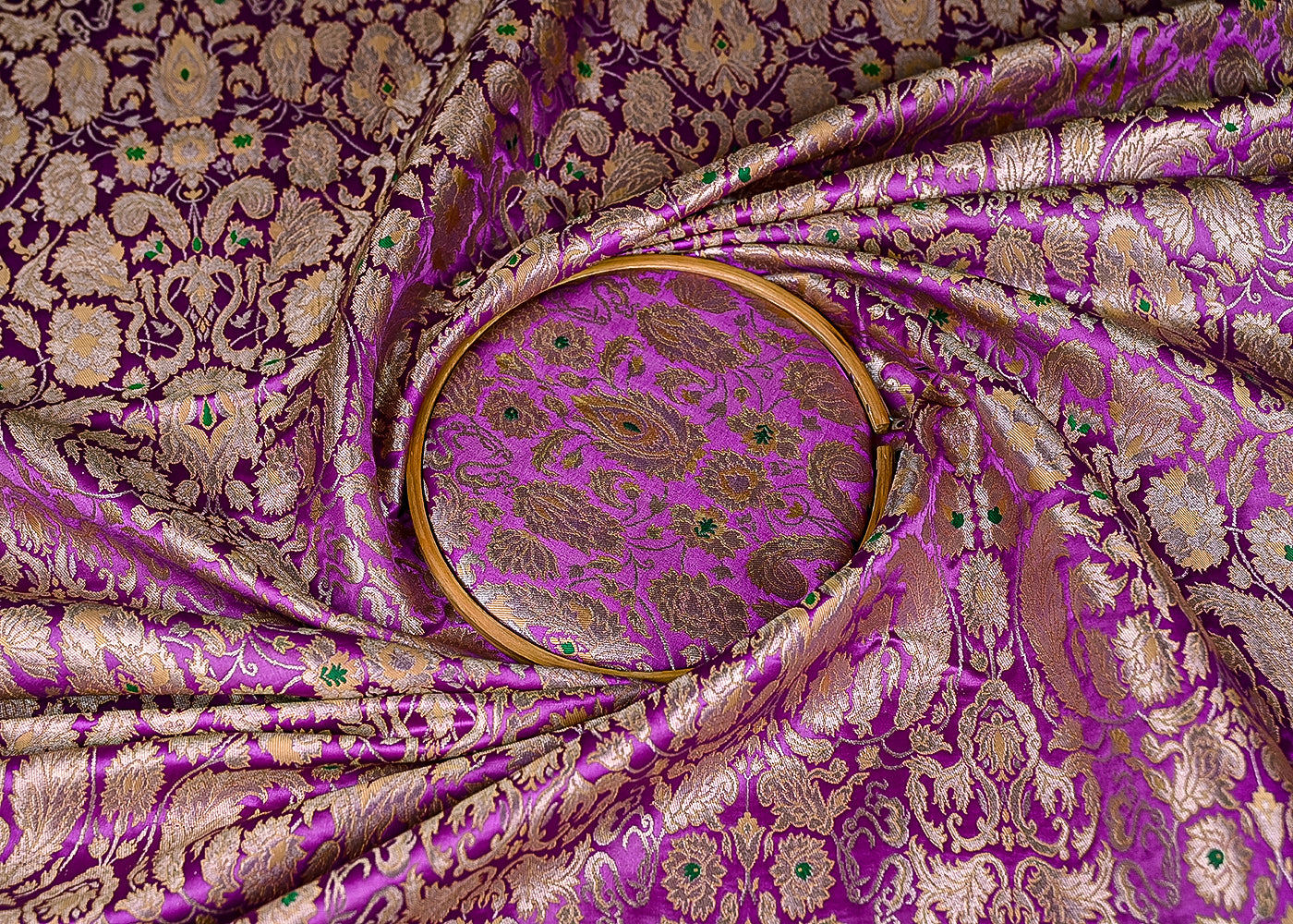 Lavender Pure Banarasi Brocade Fabric With All Over Thread And Zari Handloom 20788