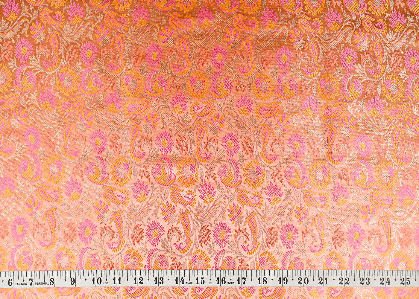 Peach Banarasi Brocade Fabric With All Over Thread And Zari Handloom 20789