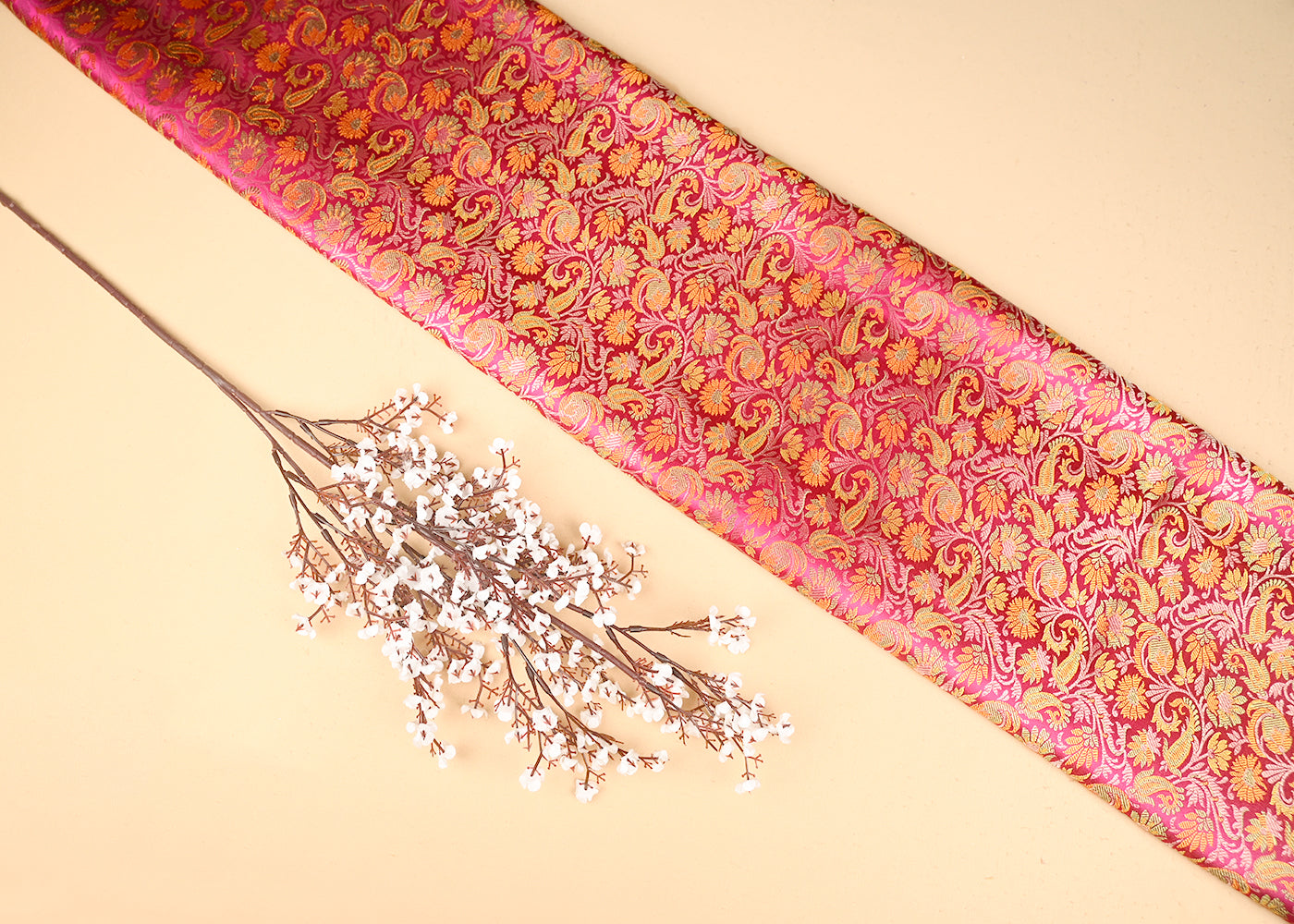 Rani Pink Banarasi Brocade Fabric With All Over Thread And Zari Handloom 20790