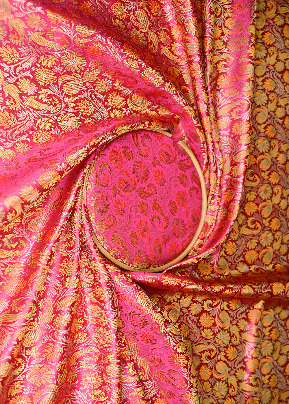 Rani-Pink-Banarasi-Brocade-Fabric-With-All-Over-Thread-And-Zari-Handloom-20790-close-view