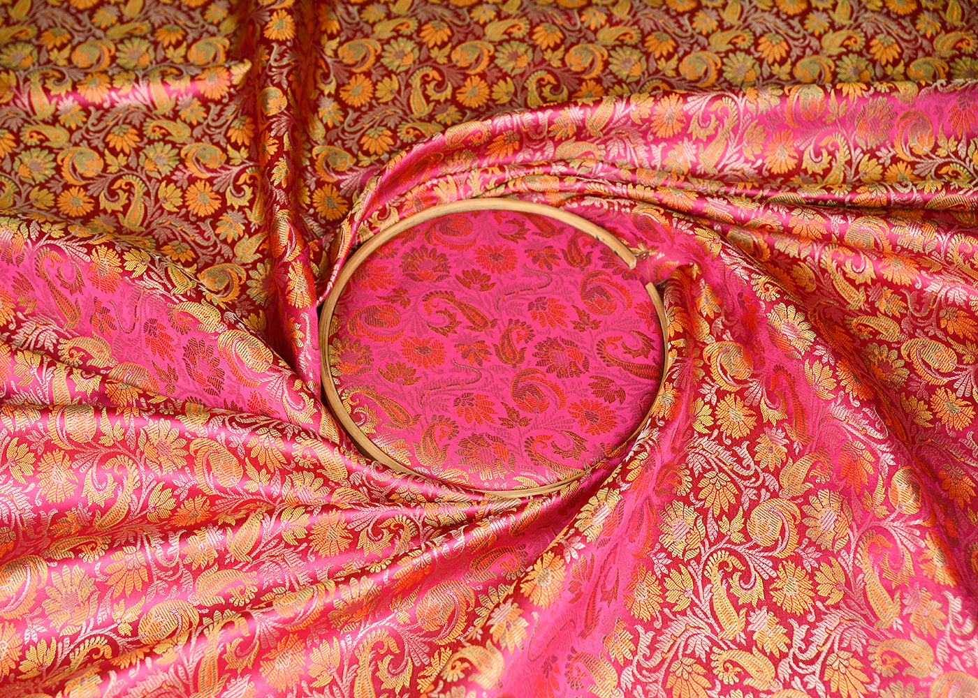 Rani Pink Banarasi Brocade Fabric With All Over Thread And Zari Handloom 20790