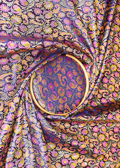 Navy Blue Banarasi Brocade Fabric With All Over Thread And Zari Handloom 20791