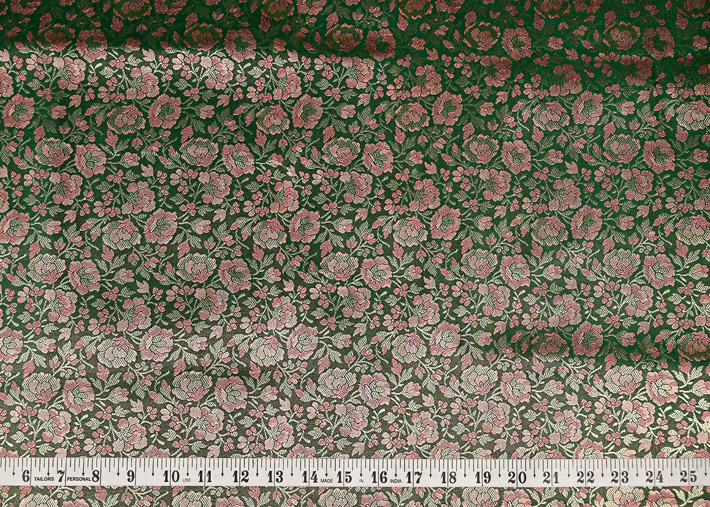 Green Banarasi Brocade Fabric With All Over Thread And Zari Handloom 20796