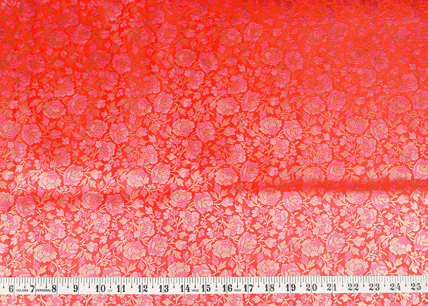 Red Banarasi Brocade Fabric With All Over Thread And Zari Handloom 20797