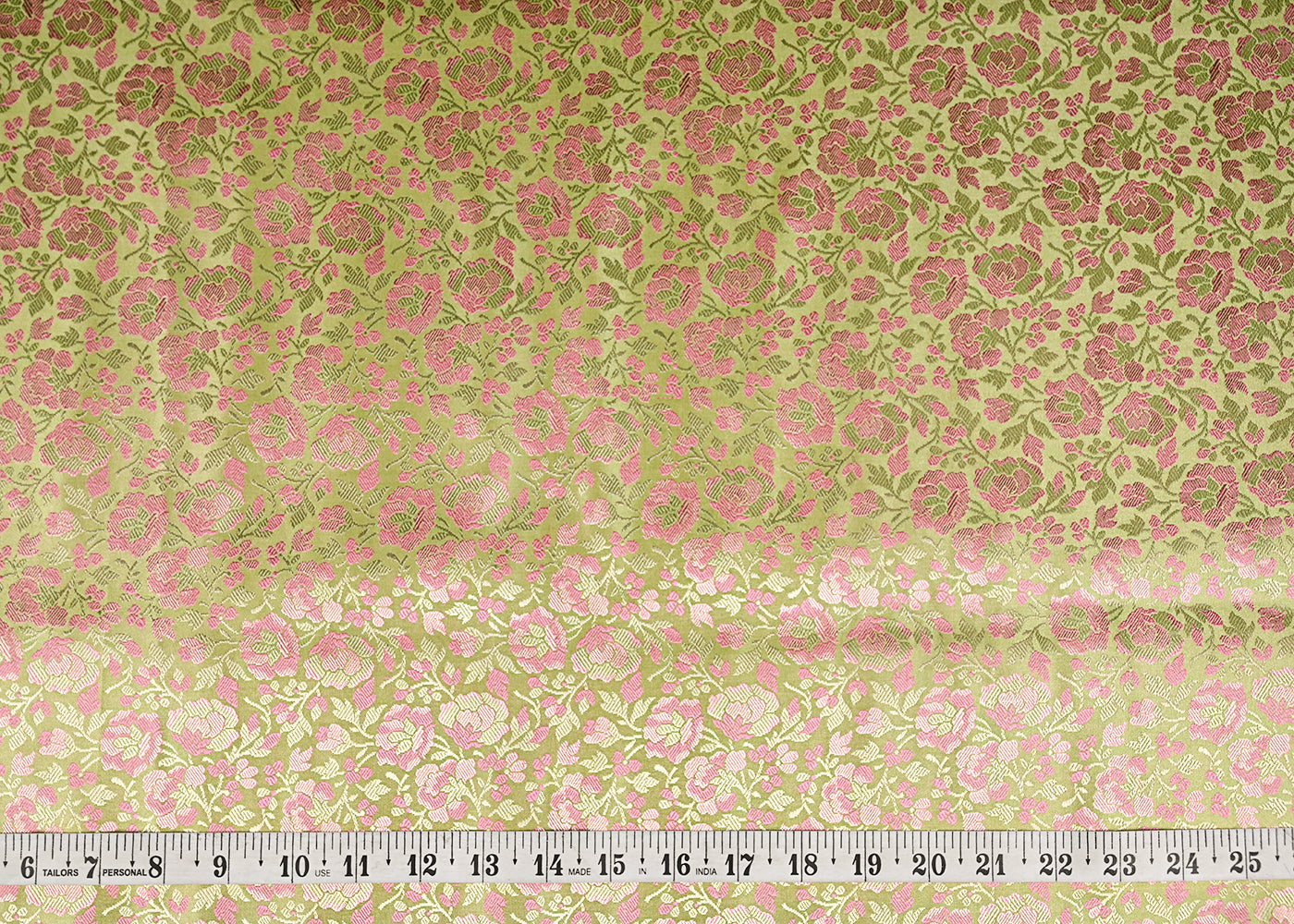 Pista Green Banarasi Brocade Fabric With All Over Thread And Zari Handloom 20798