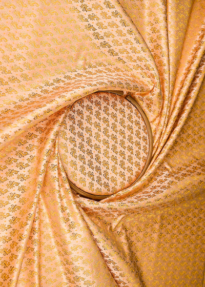 Peach Banarasi Brocade Fabric With All Over Golden Zari Handloom 20799