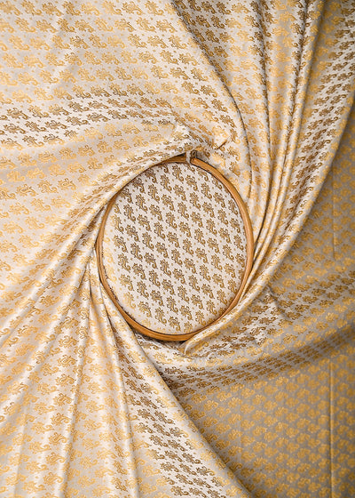 Ivory Banarasi Brocade Fabric With All Over Golden Zari Handloom 20800