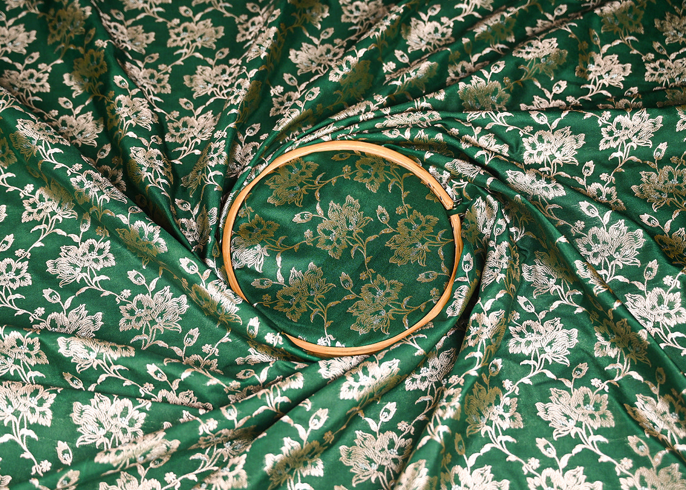 bottle-green-banarasi-brocade-fabric-with-all-over-golden-zari-handloom-20809-close-view